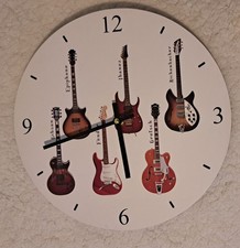 Guitar Clock. Electric Guitar Clock Printed White Background With Guitars. VGC