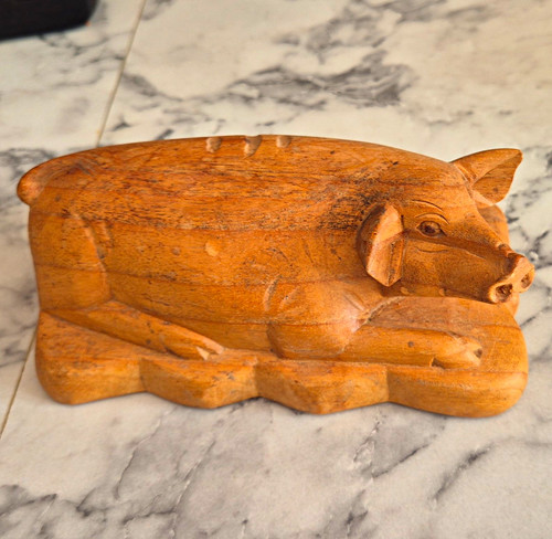 Hand carved wooden pig - carved,