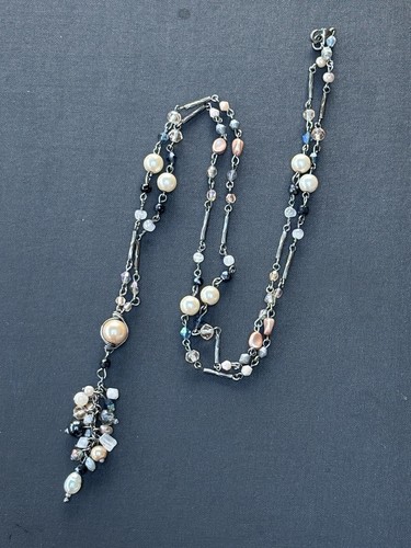 Lariat necklace smokey - smokey, pink