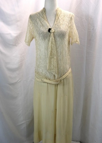 Vintage ivory 1920s sheer - 1920s, lace