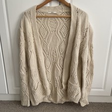 New Oasis Size L 12 / 14 Stone Neutral Beige Open Longline Cardigan