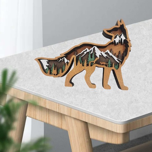 Wooden fox statue sculpture - fox,