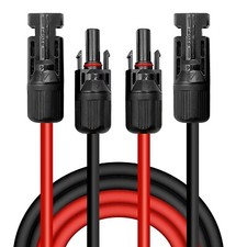 Solar Panel Extension Cable PV Cable Wire DC Rated 4mm² Pair Black+Red 2M