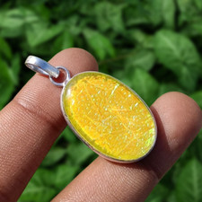 Yellow Dichroic Glass/Gemstone 1PCS Pendant 925 Silver Plated Handmade Jewelry
