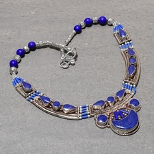 Lapis Lazuli Handmade Bohemian Ethnic Tribal Nepali Jewelry Necklace 18" SR 7050