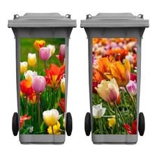 Nezyo 2 Sheets Wheelie Bin Stickers Flowers Self Adhesive Dustbin Sticker