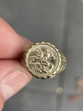 9ct Gold George & The Dragon vintage Coin Ring