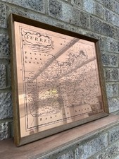 Vintage Copper Etched Map Of Surrey An Etchmaster Original Framed Picture
