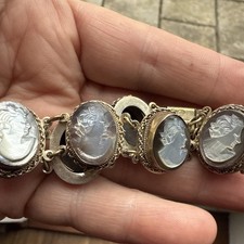 Antique 800 Silver Shell Cameo Link Bracelet by Giuseppe Mandile Italy