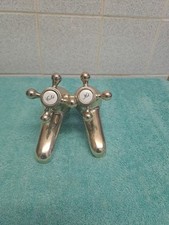 Pair of Vintage Heavy Brass Bathroom  Taps - Hot & Cold 
