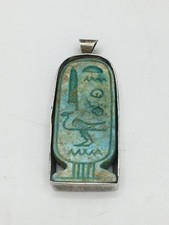 Egyptian Cartouche Amulet Faience Hieroglyphs Stg Silver Casing 4cm  J25 P25