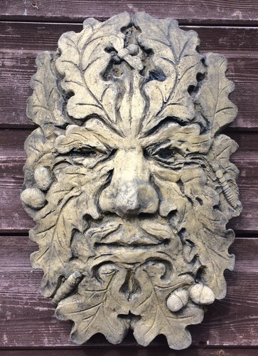 Green man wall plaque stone - green,