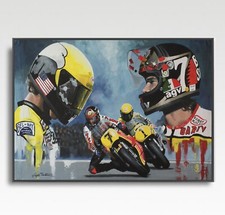Barry Sheene Kenny Roberts MotoGP A3 print from painting by Greg Tillett poster