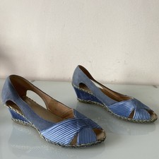 Lotus Blue/gold Leather/fabric Wedge Sandles Size 5