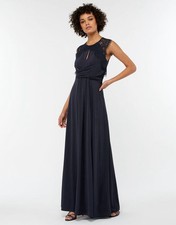 Monsoon RRP£99 lace Gathering jersey maxi bridesmaid dress Navy Blue Size 12