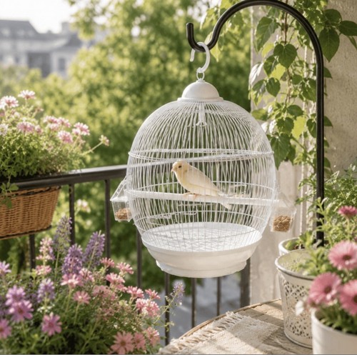 White round bird cage - round, with