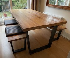 John Lewis Calia 8-Seater Solid Oak Dining Table, 2 Calia Benches & 4 Seat Pads