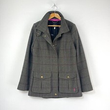 Joules Tweed Field Coat Womens 10 Green Check Wool Country Fieldcoat Jacket
