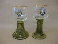 2 Vintage Teutonia Hock Glasses ~ German Hock Glasses Green Ribbed Stems Beehive