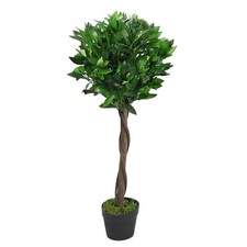 Artificial Bay Laurel Topiary Ball Tree 90cm 3ft Real Wood Trunk Realistic