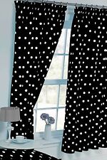 POLKA DOT BLACK WHITE SPOT 66" x 54" PENCIL PLEAT CURTAINS & MATCHING TIE BACKS 
