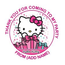 24 x Personalised for Hello Kitty Birthday Stickers, sweet cones, party 45mm