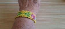 Native American Beaded Cuff Handmade in UK by Tiponi Found Cherokee Rose design