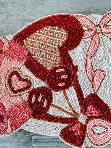 Beaded table runner red - beaded,