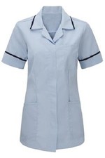 WOMENS NURSES HEALTHCARE TUNIC DENTAL SKY BLUE WITH NAVY TRIM UK 8-24. INS32SK/N