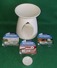 ?NEW! YANKEE CANDLE ~ WAX MELT BURNER WITH 3 FESTIVE MELTS AND TEALIGHT - WHITE