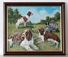 Oil On Canvas Board Springer Spaniel Painting Signed By Peter Harrison Framed...