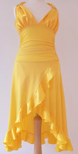 XS DANCE DRESS YELLOW LATIN SALSA COSTUME LADY HALTERNECK MARILYN MUNROE FLOATY