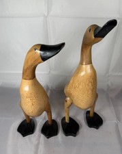Two Teak Wood Carved Duck Ornaments - Cottgecore, Farmhouse 30cm