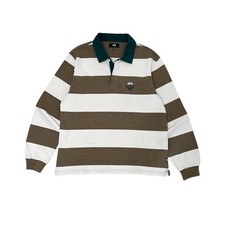 Stussy Striped Rugby Long Sleeve Polo Shirt - Size Medium Stripe Top Mens