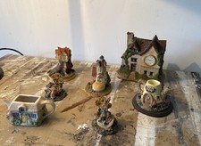 Lot of 7 Whimsical Cottage Ornaments – Miniature Houses Teapots & Figurines