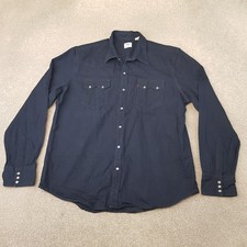 Levis Mens Shirt 2XL XXL Blue Denim Cowboy Western Pearlsnap Sawtooth Indigo Raw
