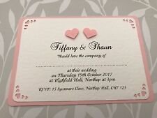 Wedding Invites -  Pink Heart Embellishments & Cut out Corners - Personalised