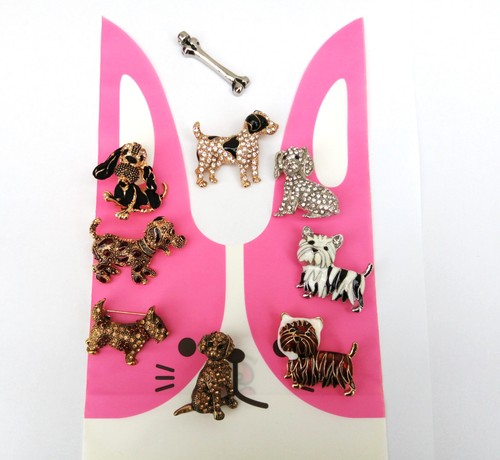 Dog brooch with steel bone - brooch,