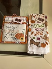 Fall Kitchen 2 Dish Towel, & Potholder Hostess Set