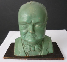 WW2 Winston Churchill Bust 1940s Save For  Victory Green Plaster Money Box