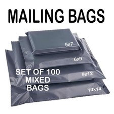 100 Shipping Parcel Bags Mixed Sizes Grey Mailing Postage Package Poly Bags Mix