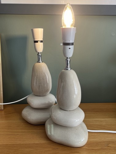 Pair stacked pebble rock table - pair,