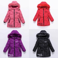 Girls Kids Thick Coats Hooded Padded Thick Parka Long Fur Warm Jacket Winter