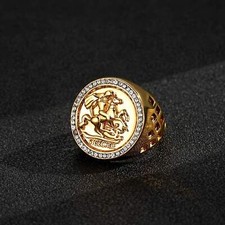 Gold St George Sovereign Ring Stones Size T Adjustable