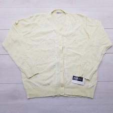 BERKERTEX Cardigan Jumper Size 18-20 Yellow Embroidered Stretch Long Sleeve