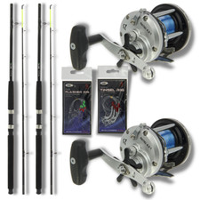 2 x BOAT RODS 6ft MULTIPLIER REELS SET WITH SEA FISHING FEATHERS BOAT FISHING 