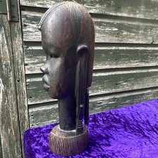 Wooden Woman Tribal African Wood Carved Bust Head Statue Figure Vintage