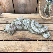 Large Stone Outdoor Garden Lawn Statue Ornament Sculpture Laying Kitten Cat Pet