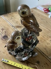 Tdg4 Lovely Pair Owl Owls On Plant pots Resin Ornament Unbranded