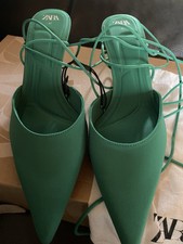 Brand New Zara Ladies Green Gladiator Style Leg Lace Shoes Size 8 In Box